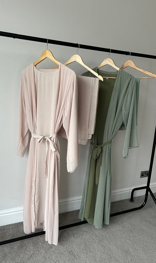 Sheer open abaya Set with matching slip and Hijab