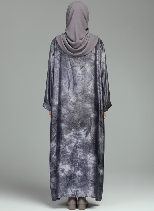 Marble Print Abaya set in Midnight Shade
