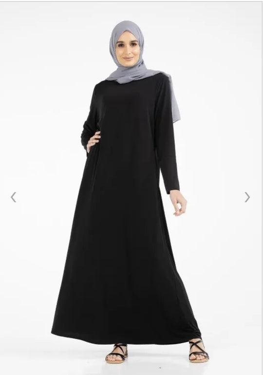 Basic Plain Jersey Abaya in Black