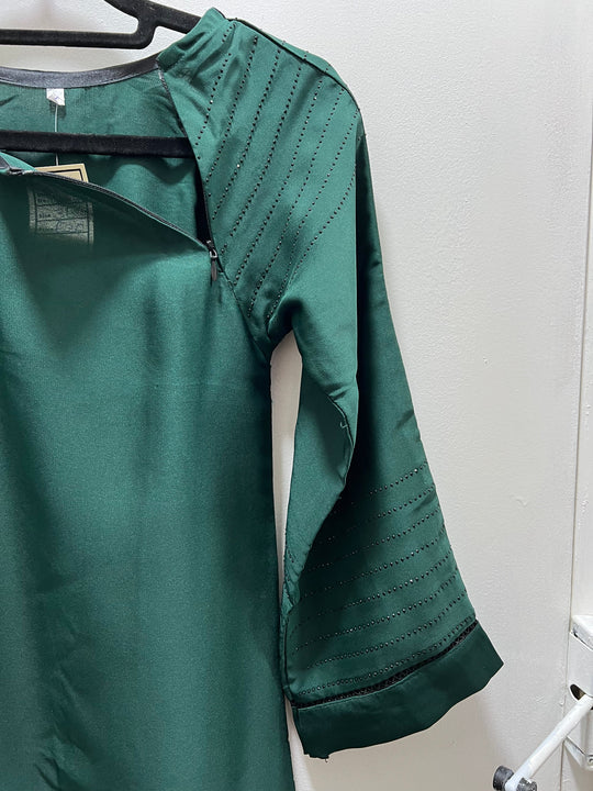 Girls Nida Diamanté Abaya-  Green