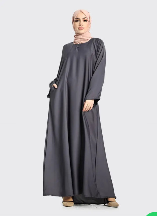 Plain Nida Grey Abaya with Zip Pockets- ZA151