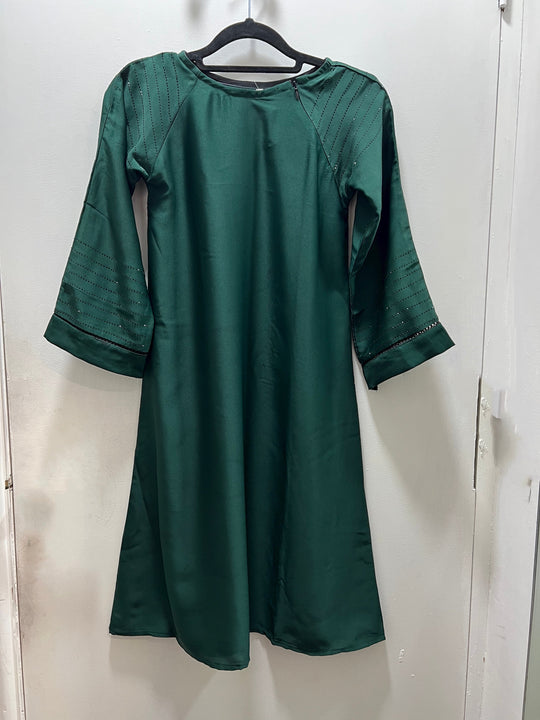 Girls Nida Diamanté Abaya-  Green