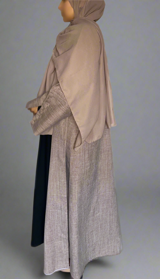 Linen Look Large Button Kimonos in Grey and Beige with matching Scarf