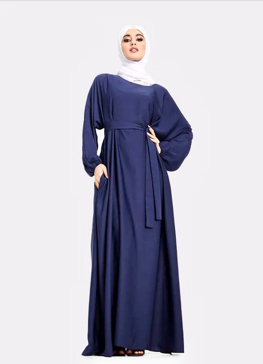 Nida Abaya with Elasticated cuffs in Blue - ZA324