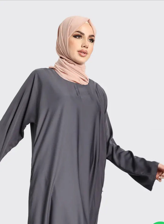 Plain Nida Grey Abaya with Zip Pockets- ZA151