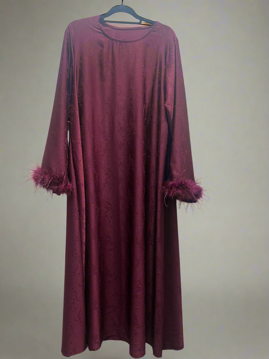 Self print Maxi dresses with fur trim