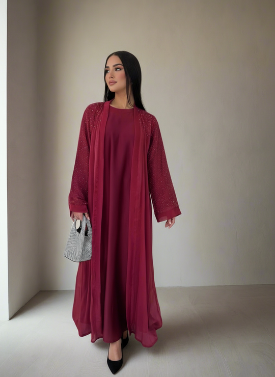 Raaina Organza Abaya Set in Maroon