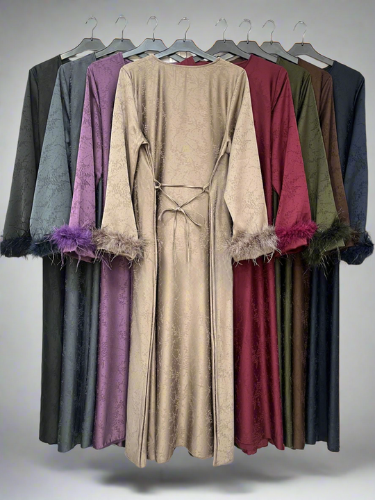 Self print Maxi dresses with fur trim