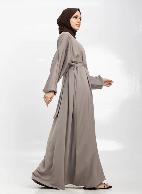 Nida Abaya with Elasticated cuffs Taupe Shade- ZA324