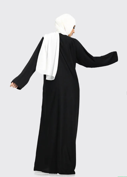 Plain Nida Black Abaya with Zip Pockets- ZA151