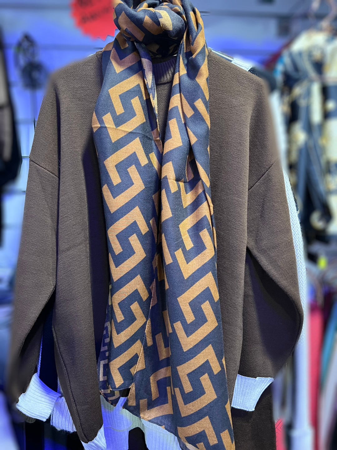 Printed large shawl/ Hijab- Black & Orange