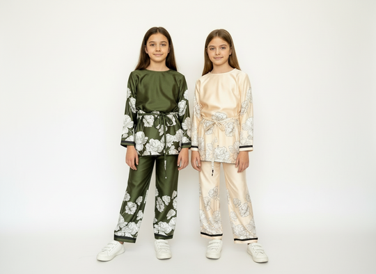 Girls Floral Satin Coord set