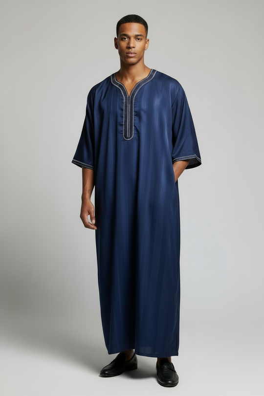 Moroccan Half Sleeve Thobe/ Jubbah - Navy