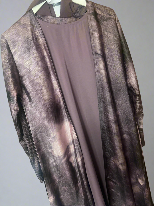 Deep Marble Print Abaya set in Mauve Brown Shade