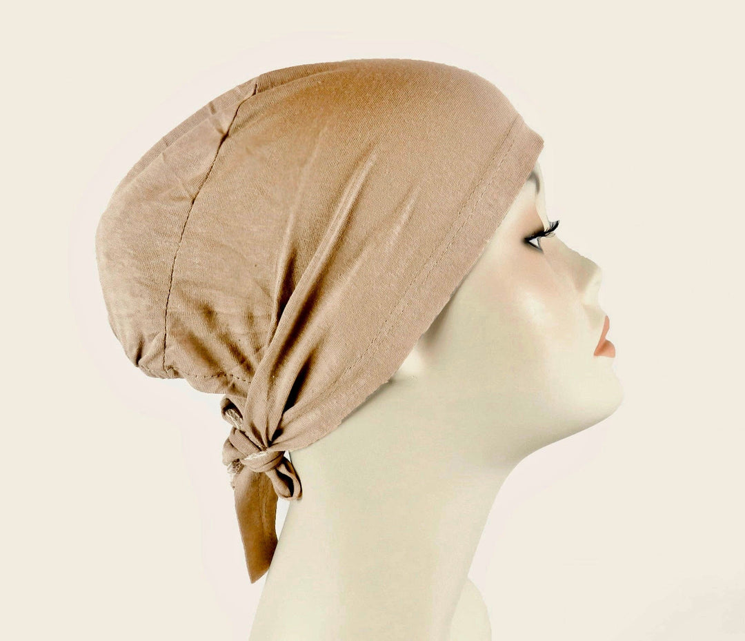 Plain Cotton tie back bonnets/ under scarf Cap - Black and Neutral shades