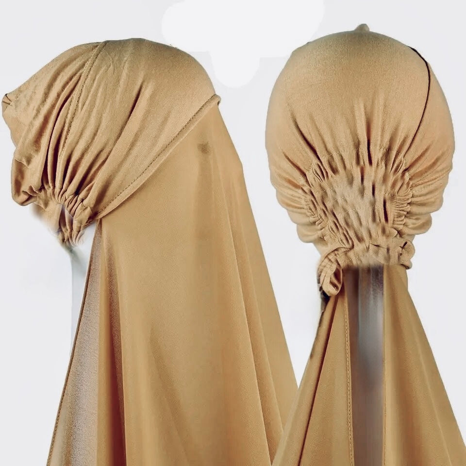 Ready made Bonnet Cap with Chiffon Hijab all in one