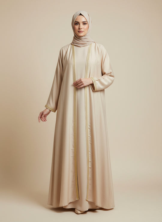 Alya Satin Abaya set in pink and beige