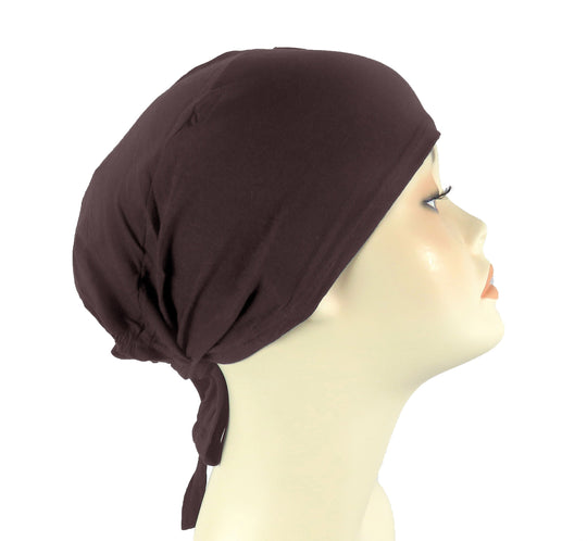 Plain Cotton tie back bonnets/ under scarf Cap - Black and Neutral shades