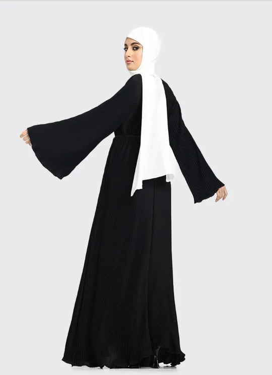 Pleated Abaya with Rope Belt in Black