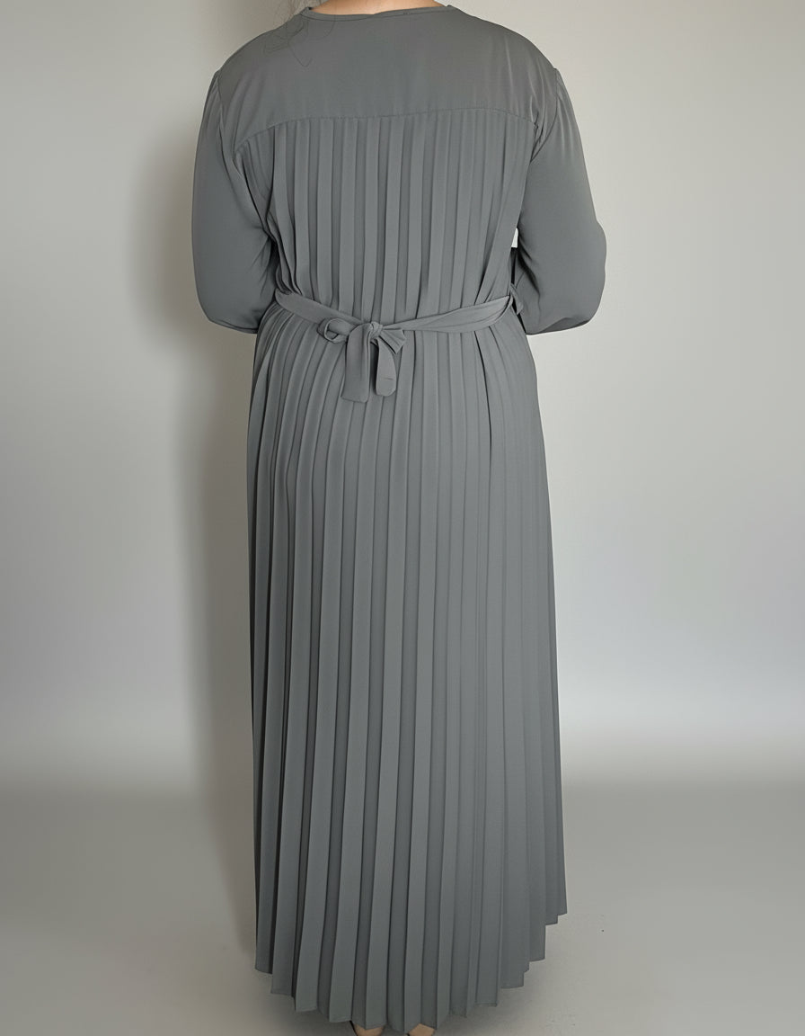 Pleated Back Dress/Abaya with Belt - Free size -