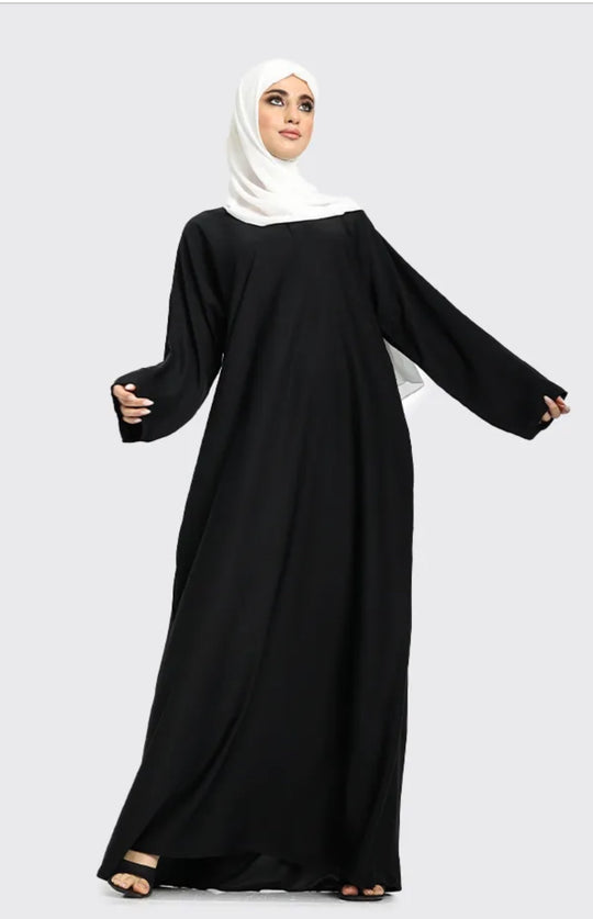 Plain Nida Black Abaya with Zip Pockets- ZA151