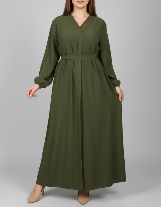 Pleated Back Dress/Abaya with Belt - Free size -