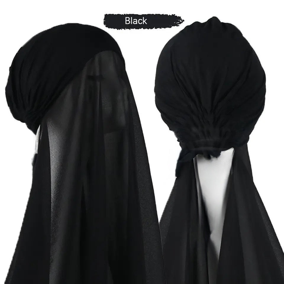 Ready made Bonnet Cap with Chiffon Hijab all in one