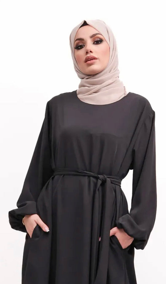 Nida Abaya with Elasticated cuffs ZD- Black