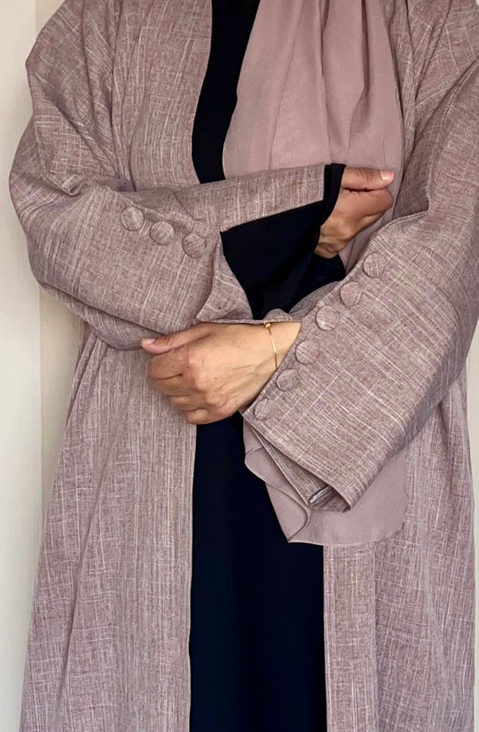 Linen Look Large Button Kimonos in Grey and Beige with matching Scarf