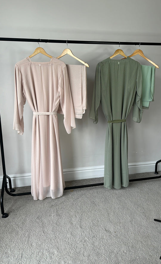 Sheer open abaya Set with matching slip and Hijab
