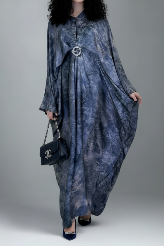 Brooch Marble Kaftan Abaya with ties