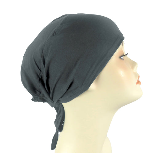 Plain Cotton tie back bonnets/ under scarf Cap - Black and Neutral shades