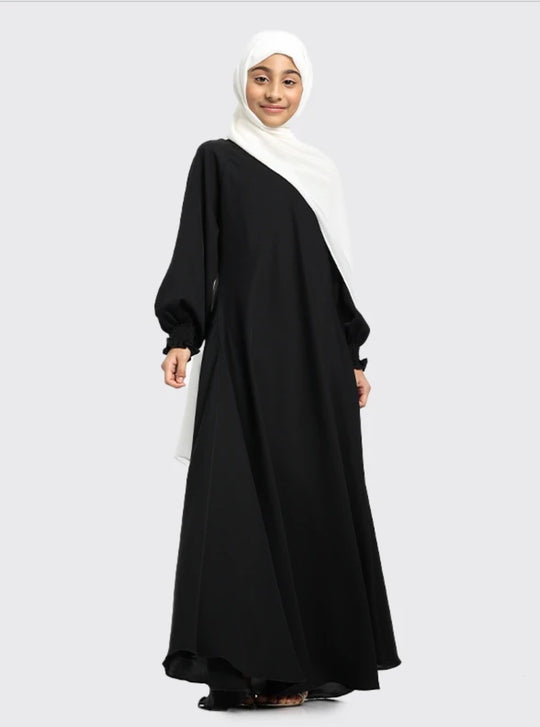Umbrella Zip Girls Abaya in Black