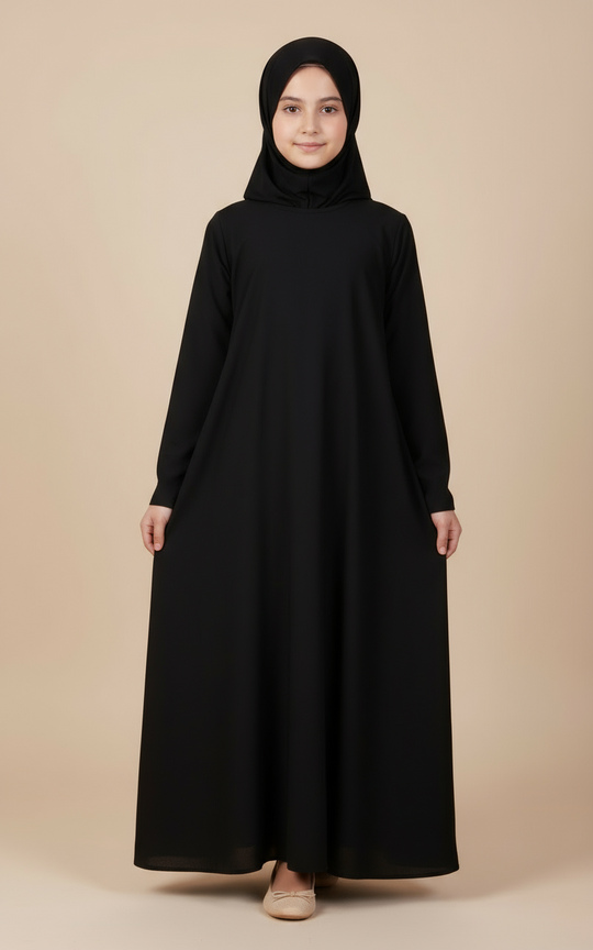 Plain Jersey Girls Abaya with pockets- Ziss Black