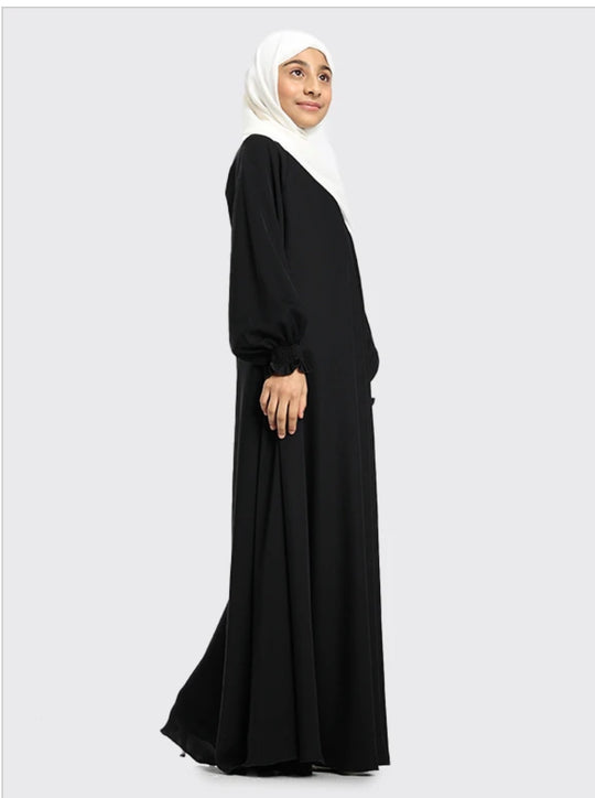 Umbrella Zip Girls Abaya in Black