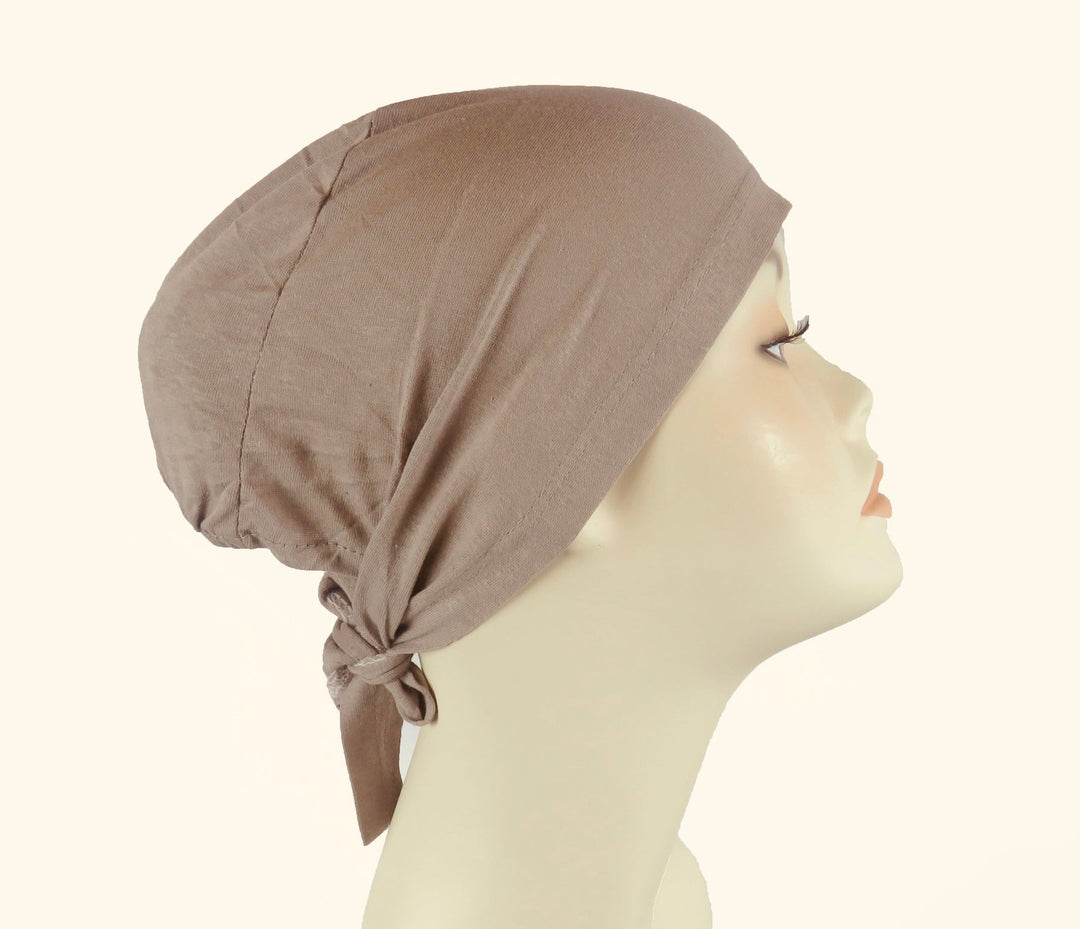 Plain Cotton tie back bonnets/ under scarf Cap - Black and Neutral shades