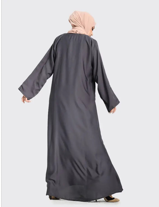 Plain Nida Grey Abaya with Zip Pockets- ZA151