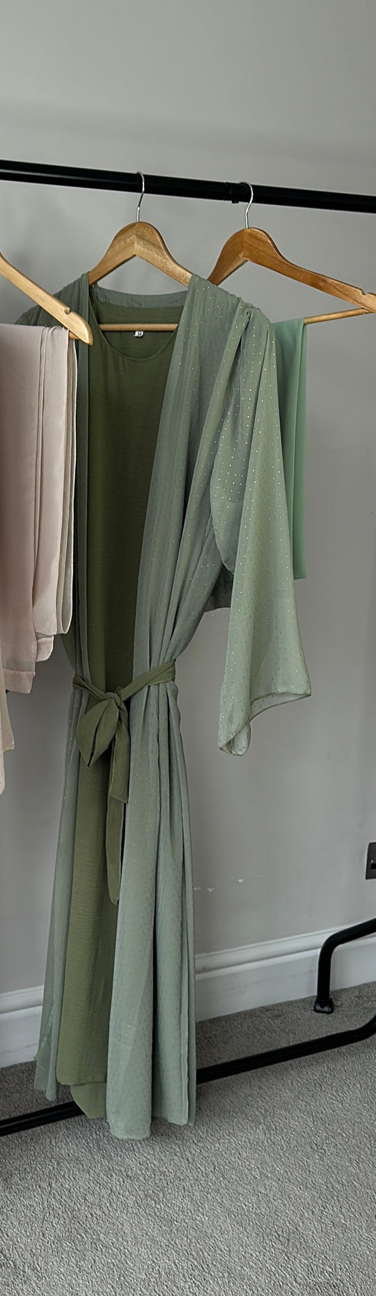 Sheer open abaya Set with matching slip and Hijab