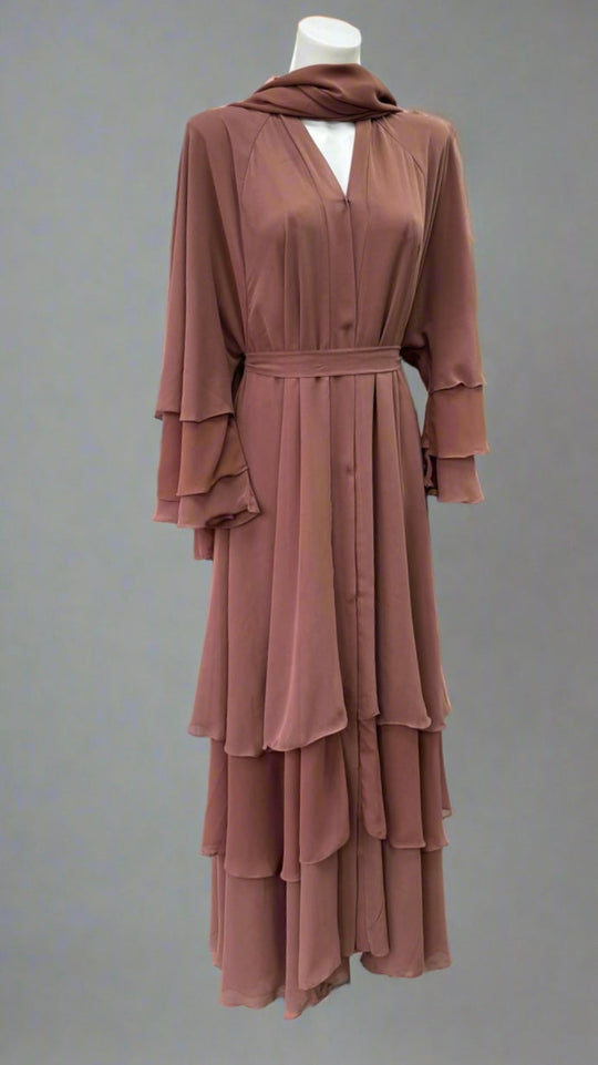 Chiffon Princess Dress Abaya in Coral Rose