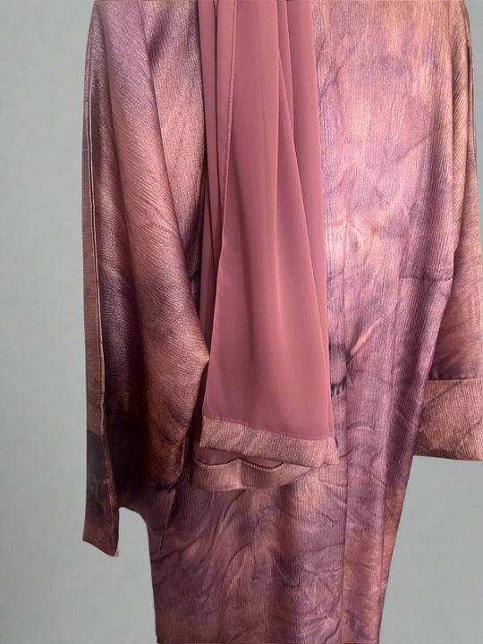 Rust Rose Marble Abaya set with Belt