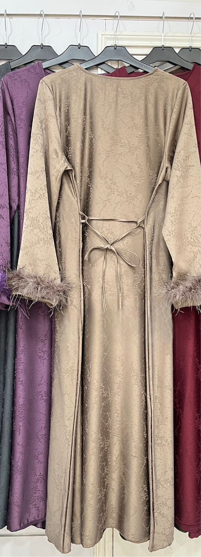 Self print Maxi dresses with fur trim