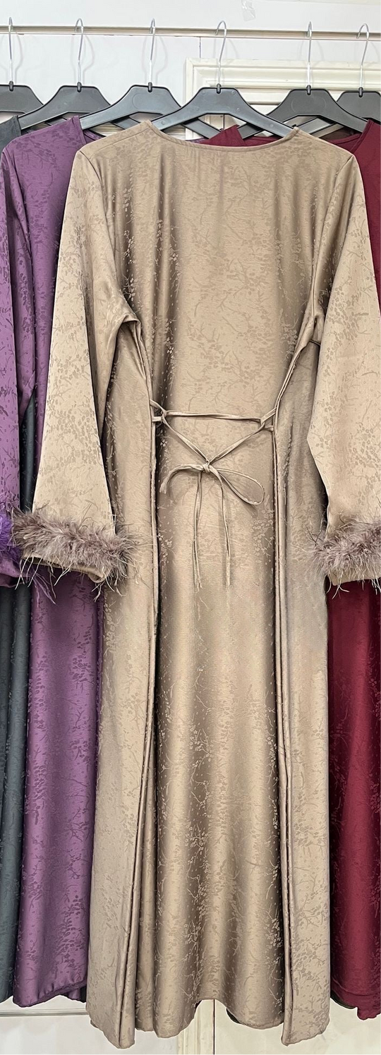 Self print Maxi dresses with fur trim