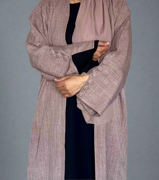 Linen Look Large Button Kimonos in Grey and Beige with matching Scarf