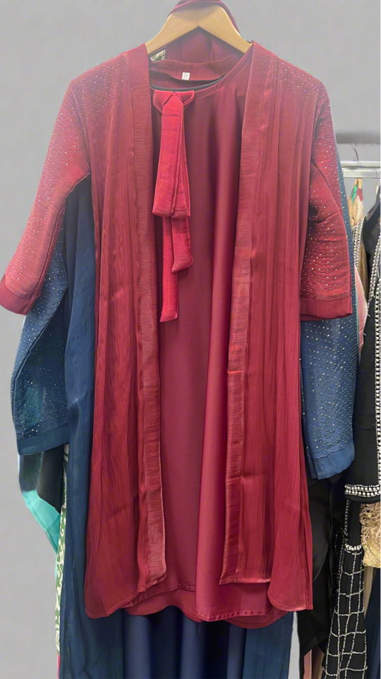 Raaina Organza Abaya Set in Maroon