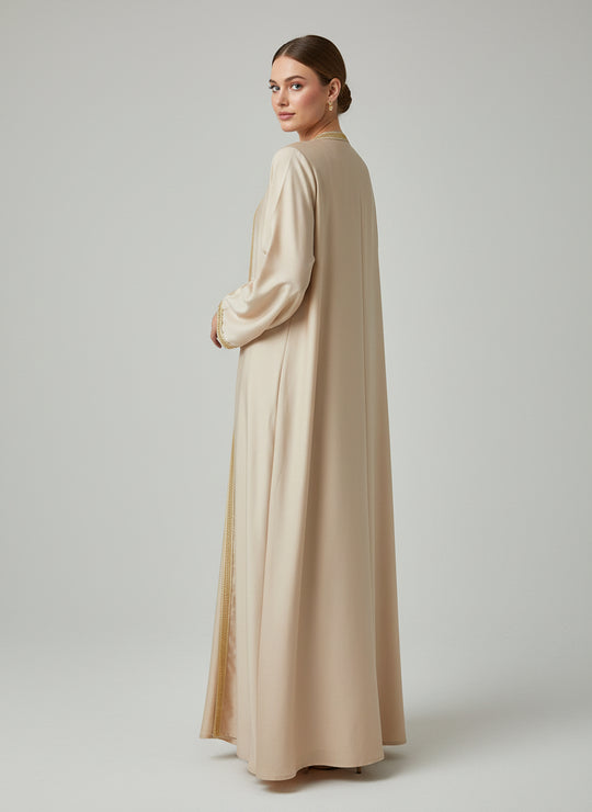 Alya Satin Abaya set in pink and beige