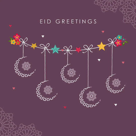Eid Greeting Card - Mauve Crescents- HE 07