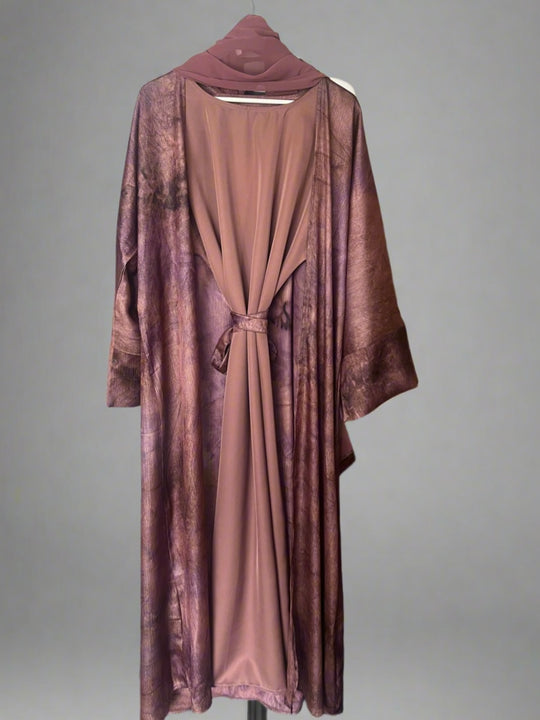 Rust Rose Marble Abaya set with Belt