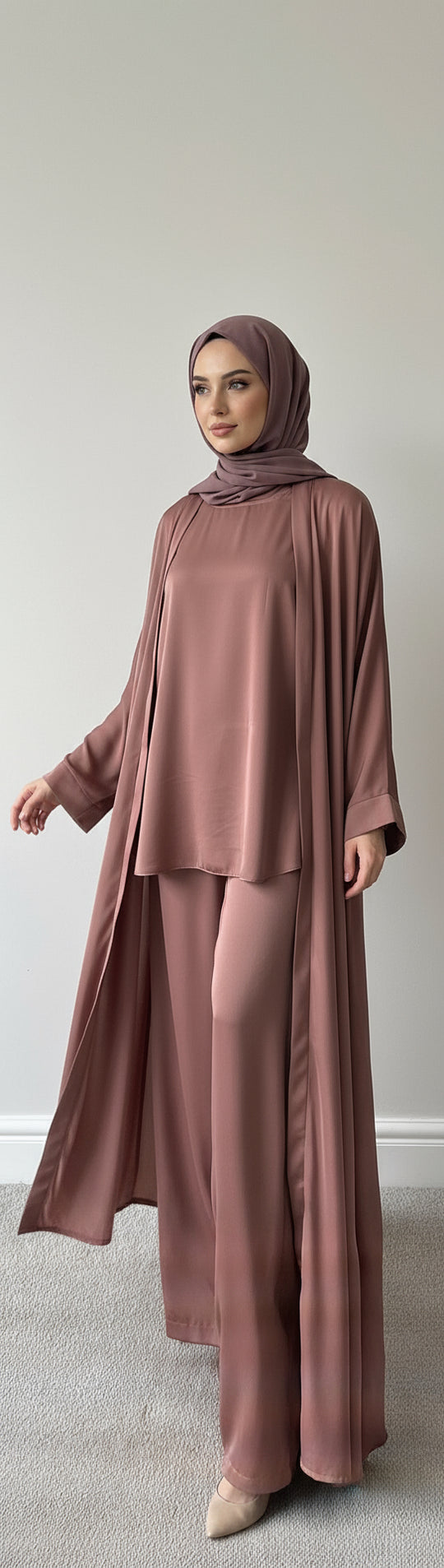 Satin kimono Abaya with Matching inner Coord Set