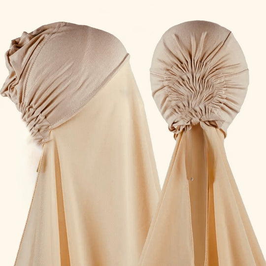 Ready made Bonnet Cap with Chiffon Hijab all in one