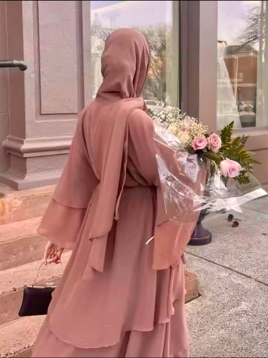 Chiffon Princess Dress Abaya in Coral Rose